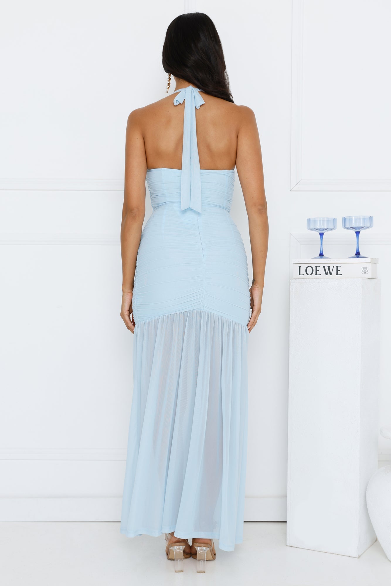 Aveline Halter Mesh Maxi Dress Blue
