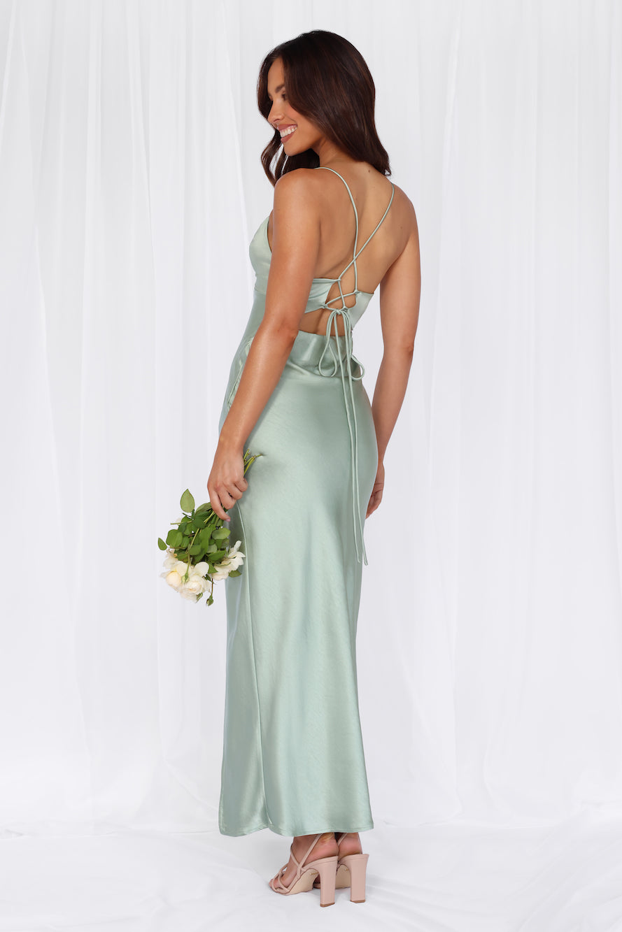The Sophia Satin Maxi Dress Sage
