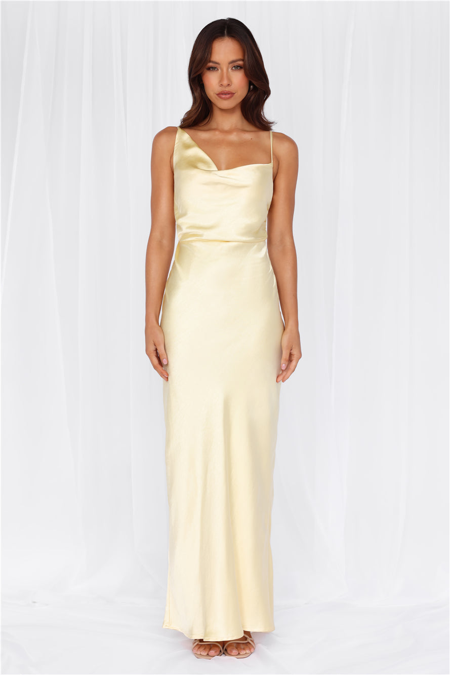HELLO MOLLY The Madeline Cowl Satin Maxi Dress Yellow