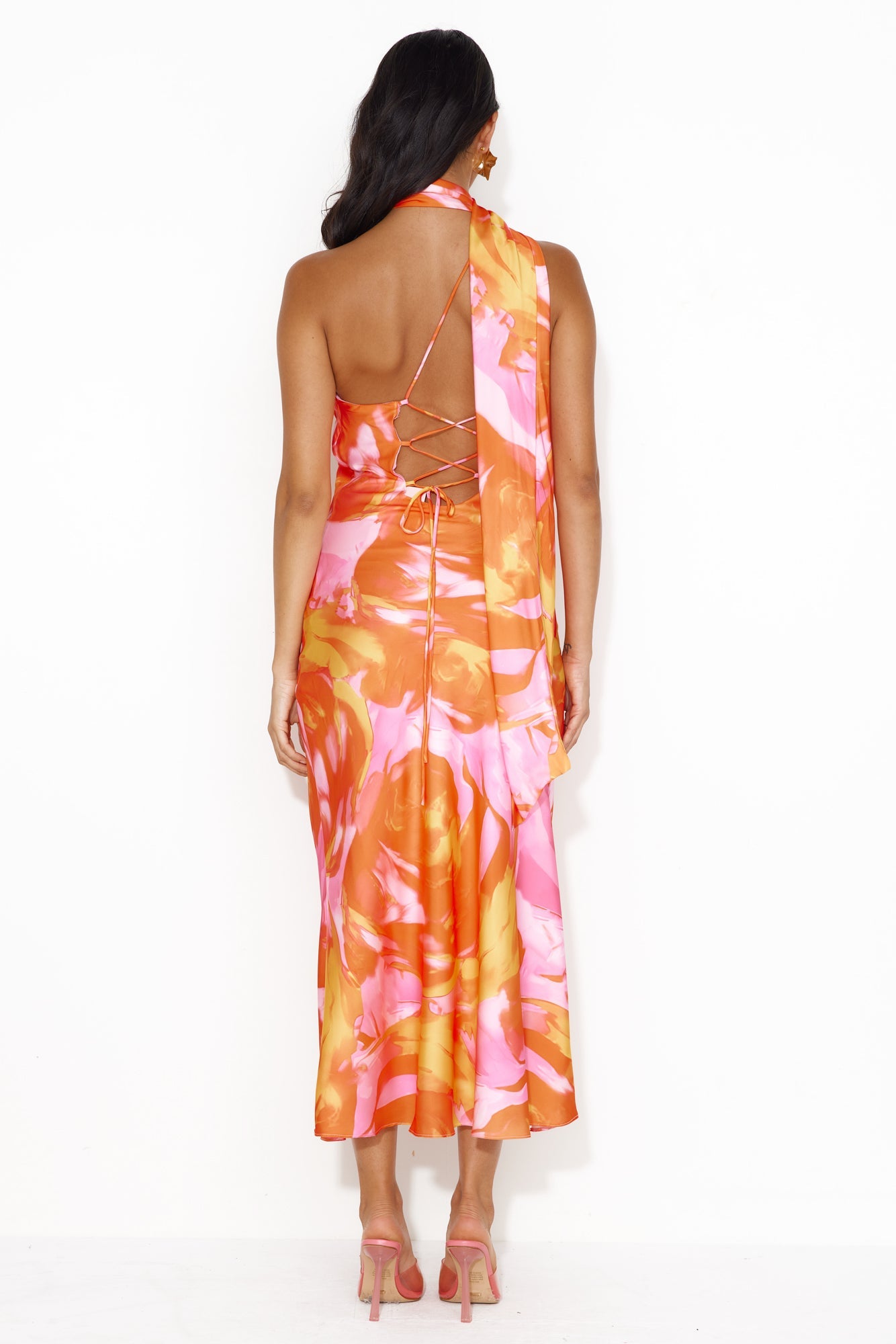 Thought That Counts Satin Maxi Dress Orange