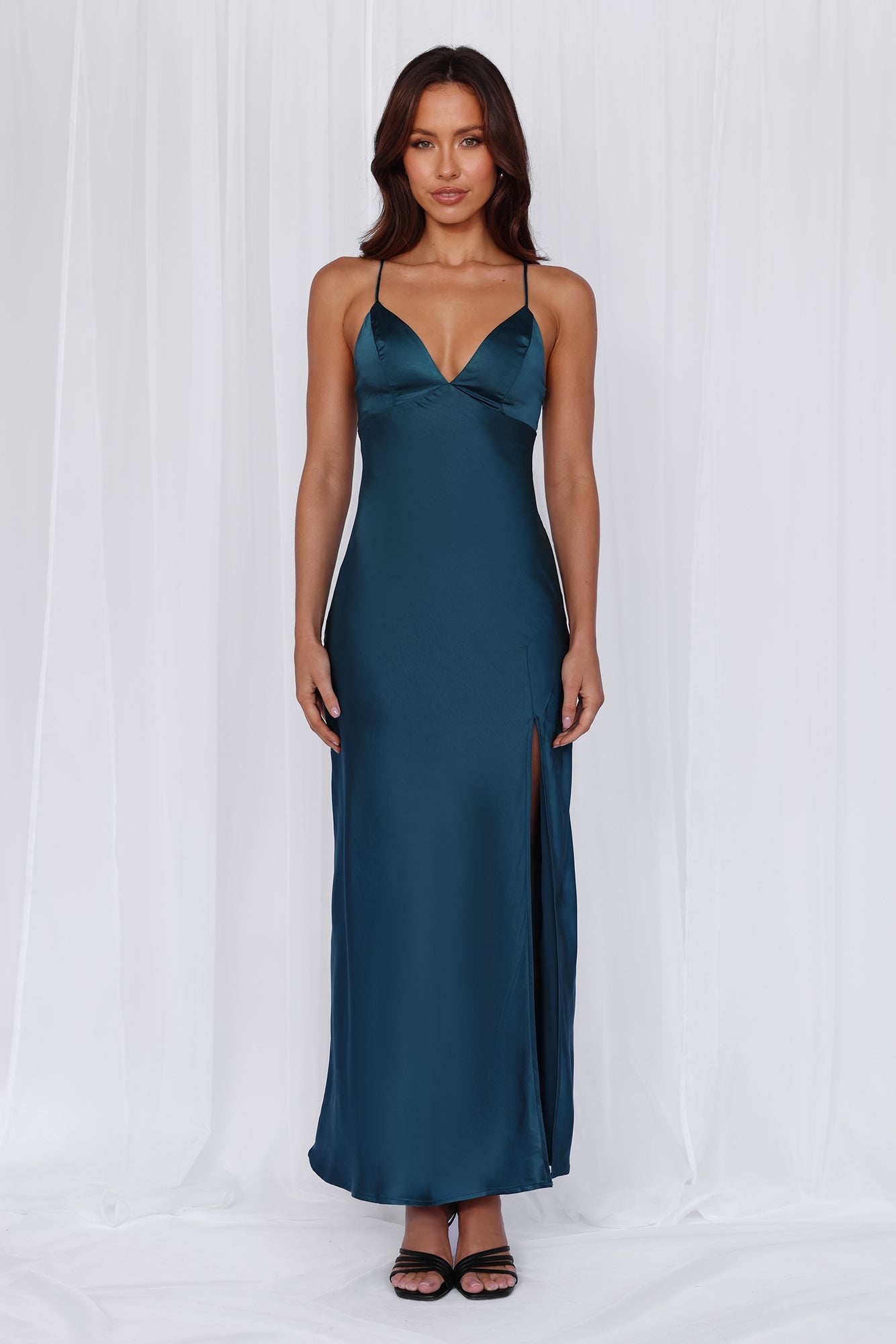 HELLO MOLLY The Sophia Satin Maxi Dress Teal