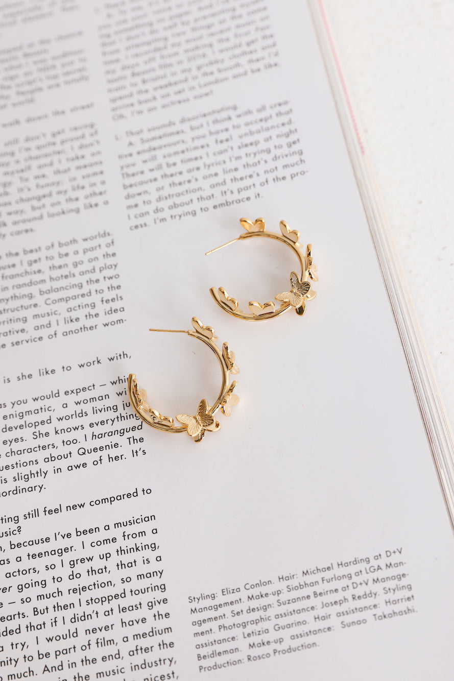 18k Gold Plated Free Floating Hoop Earrings Gold