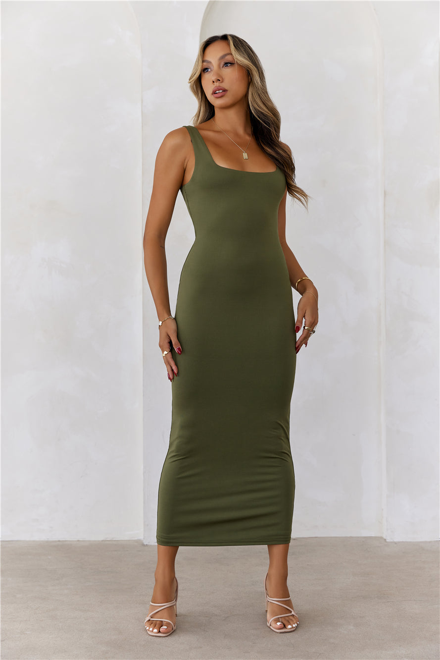 HELLO MOLLY BASE Premium Bodycon Maxi Dress Army