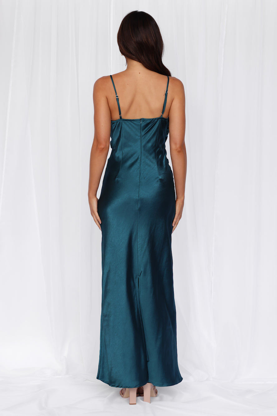 HELLO MOLLY The Madeline Cowl Satin Maxi Dress Teal