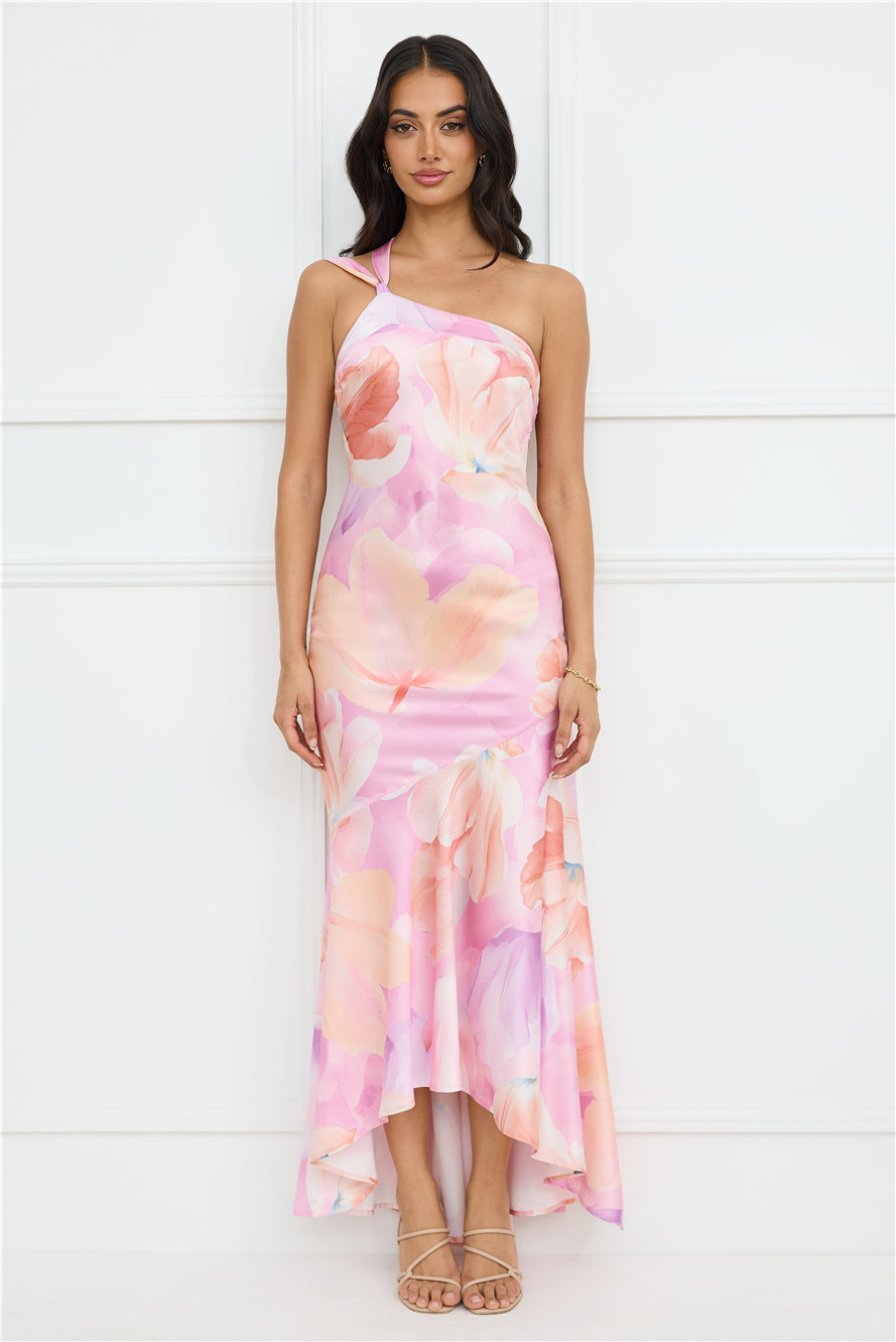 Serene Glow One Shoulder Satin Maxi Dress Purple