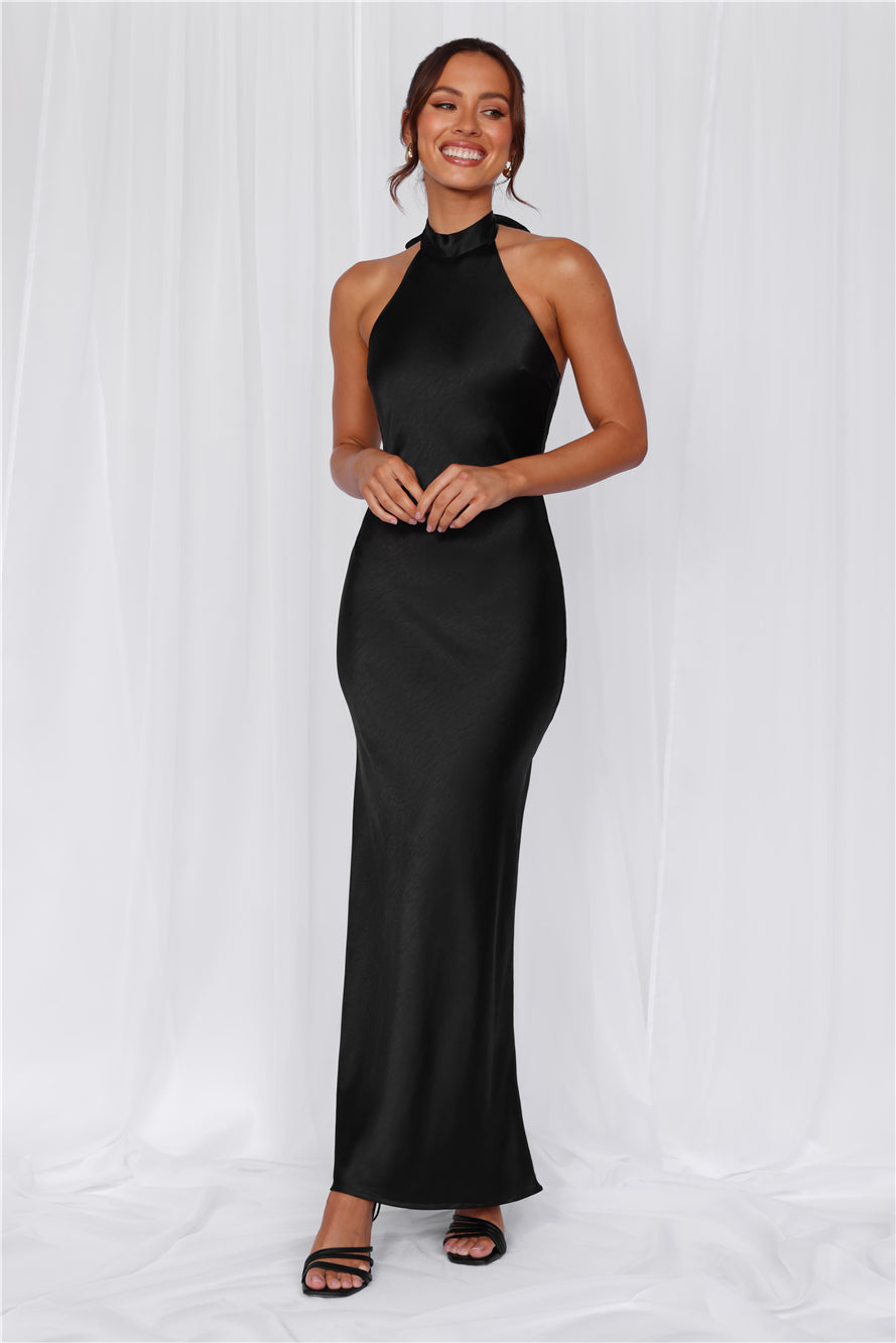 The Cleo Halter Satin Maxi Dress Black