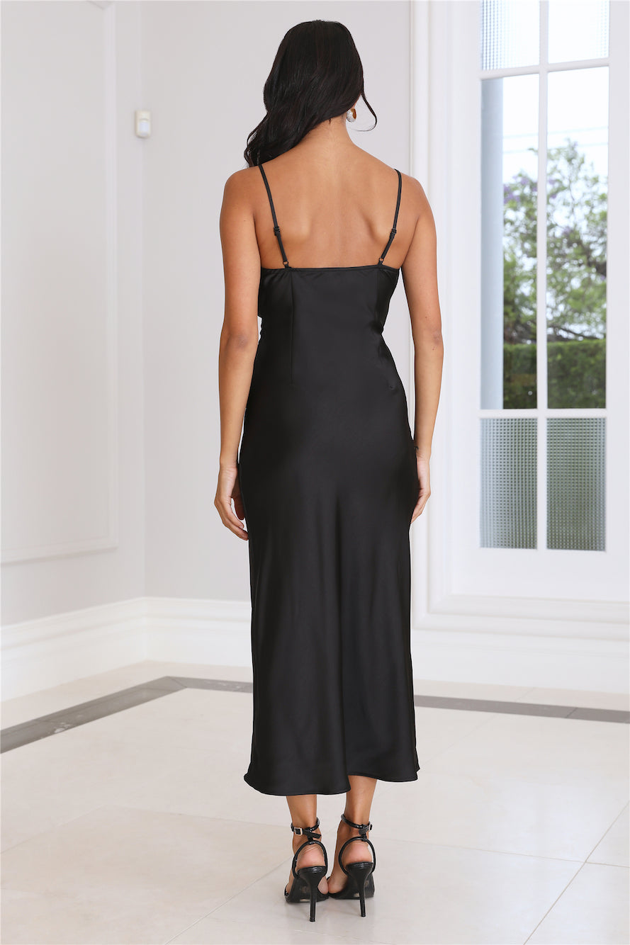 Silky Touch Satin Midi Dress Black
