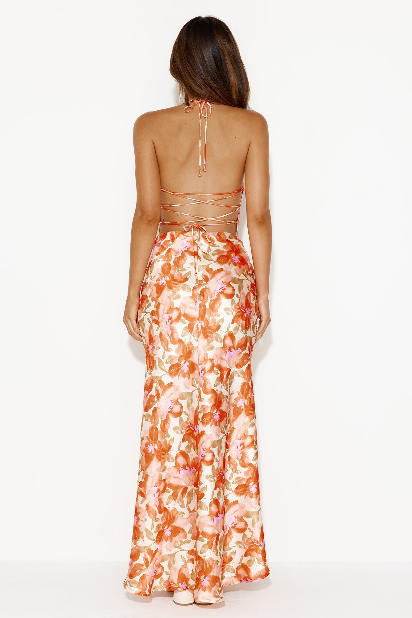 Affectionate Mood Satin Halter Maxi Dress Orange