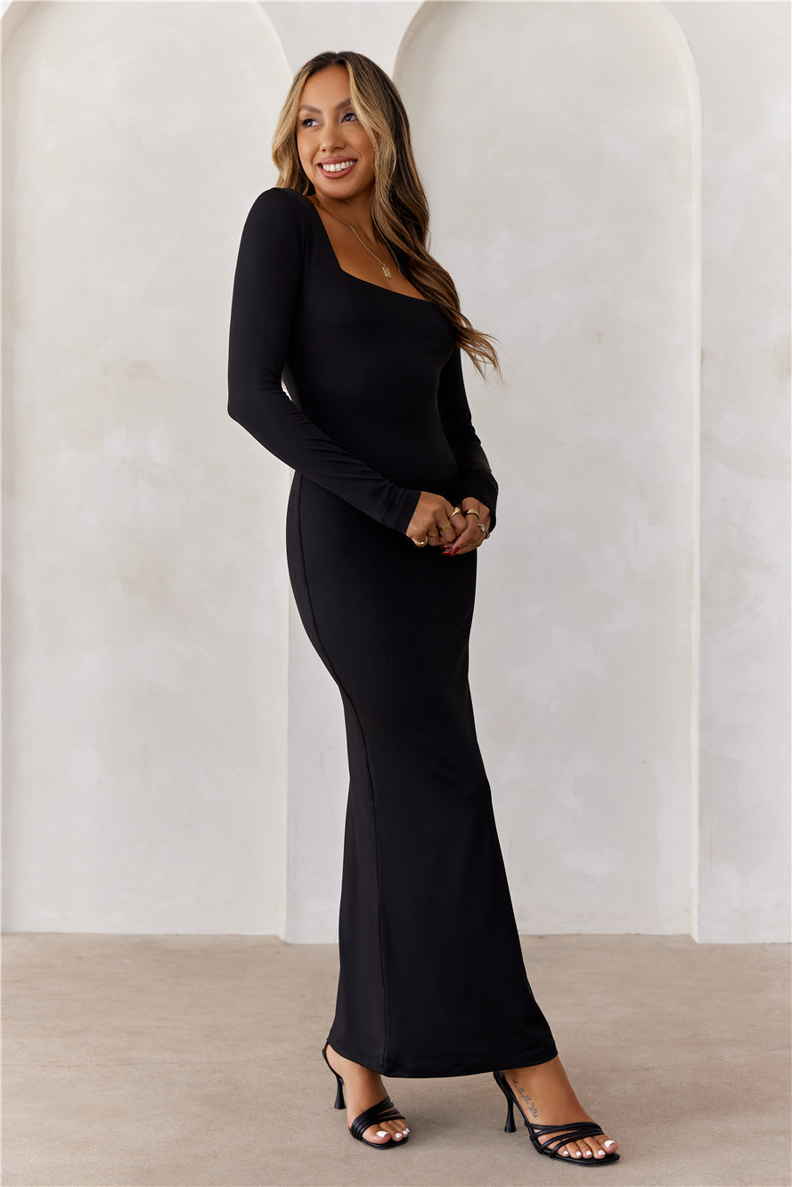 BASE Embrace Shape Long Sleeve Maxi Dress Black NEW