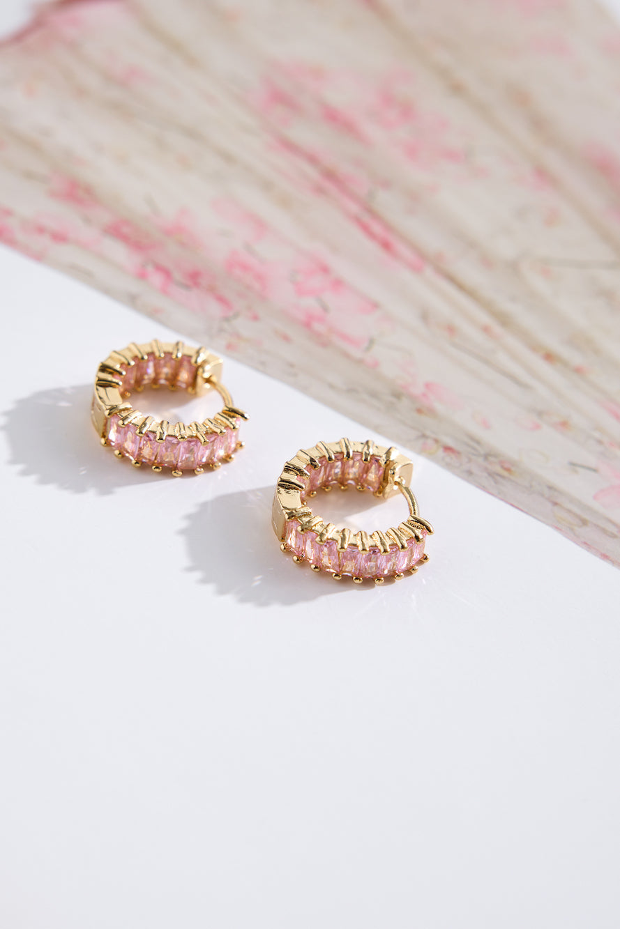 18k Gold Plated Rose Gems Earrings Gold