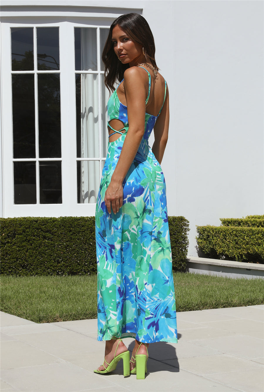 RUNAWAY Stelani Midi Dress Blue Floral