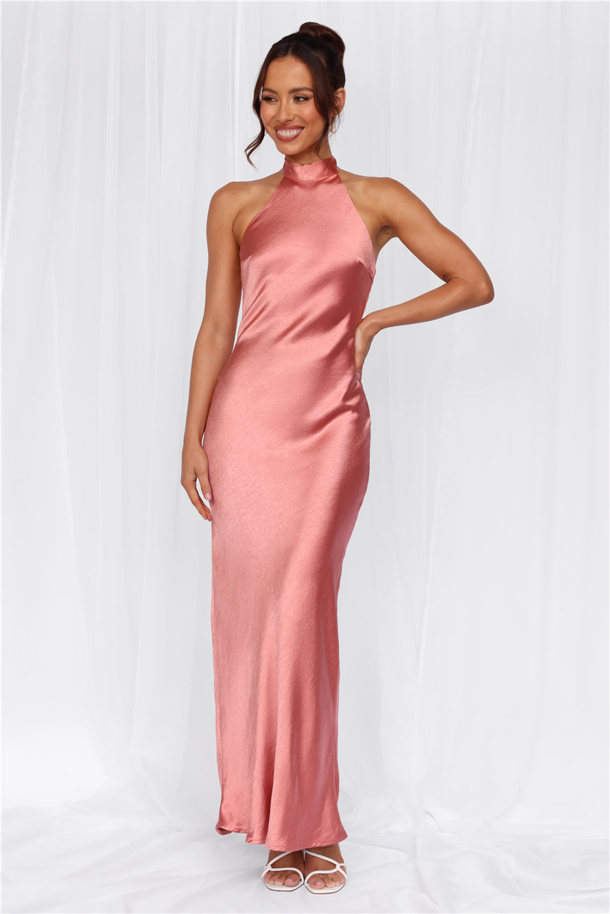 HELLO MOLLY The Cleo Halter Satin Maxi Dress Rose