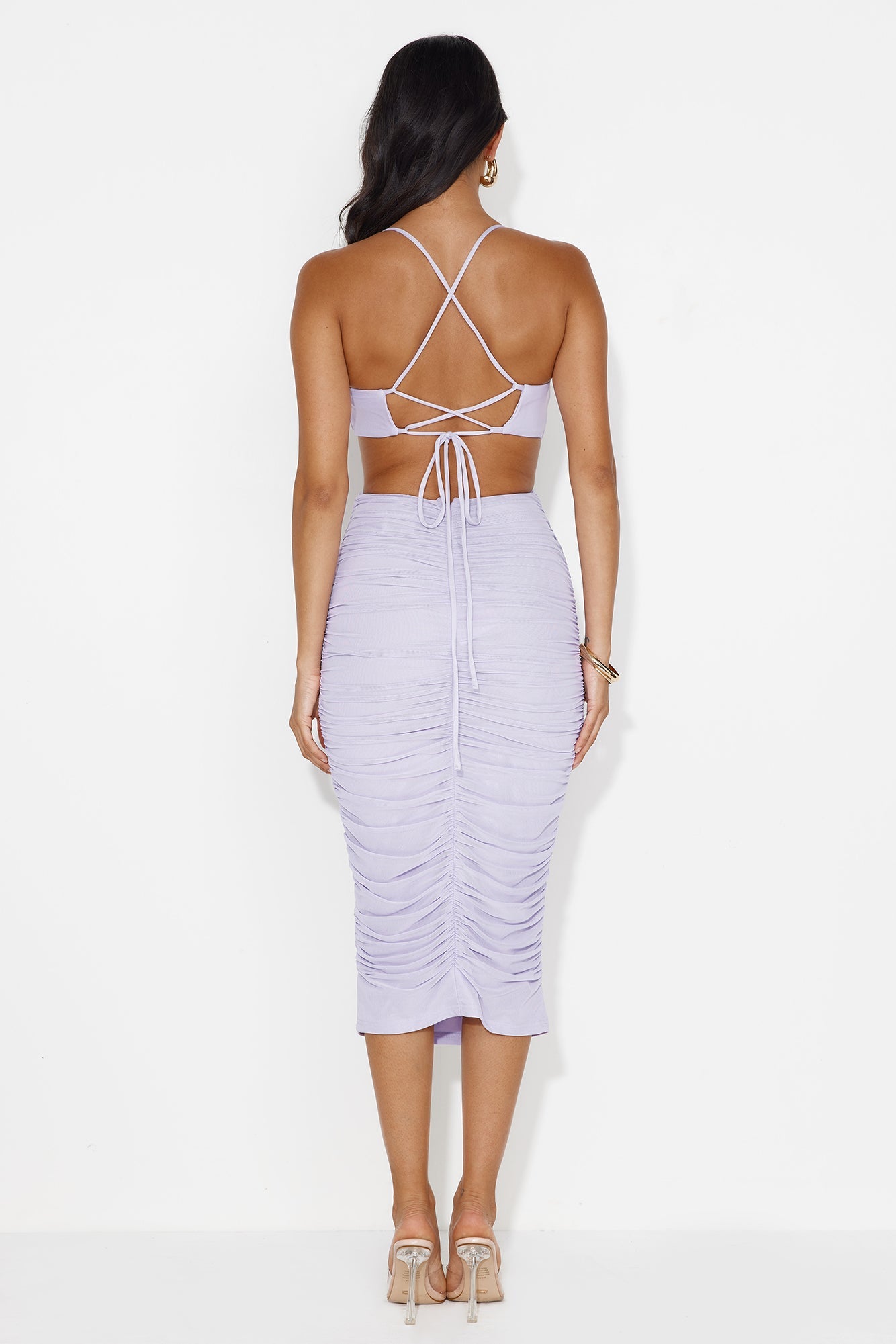 One More Party Mesh Midi Dress Lilac