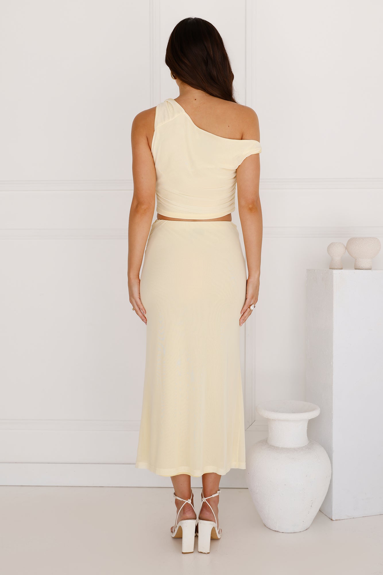 Downtown Dreamscape Off Shoulder Mesh Crop Top Yellow