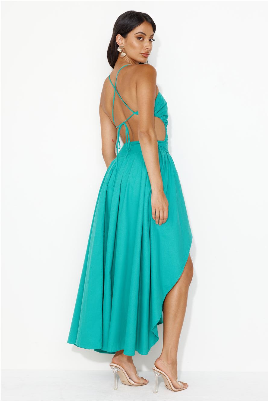 Frolicking Fields Midi Dress Green