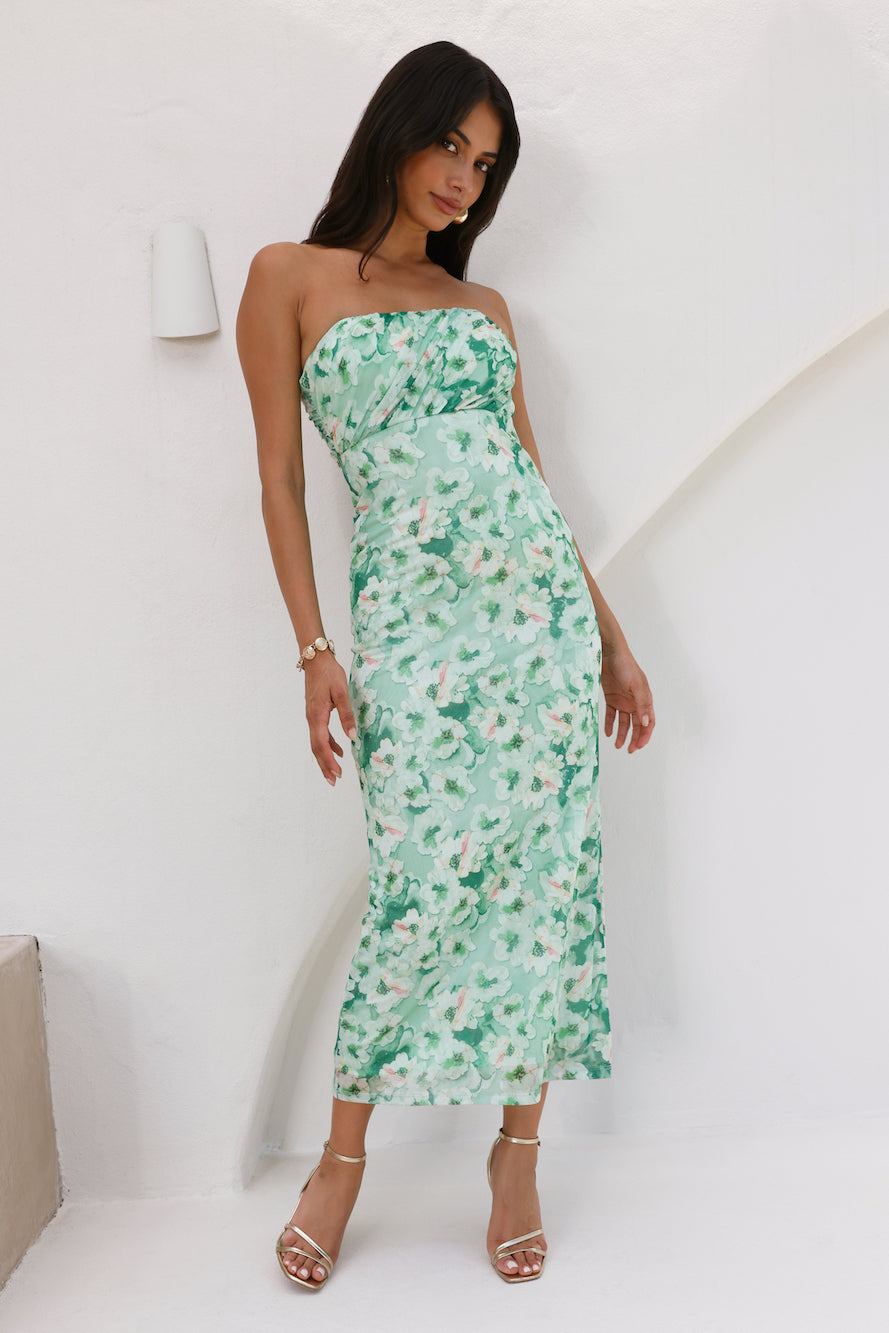 You Plus Me Strapless Mesh Maxi Dress Green