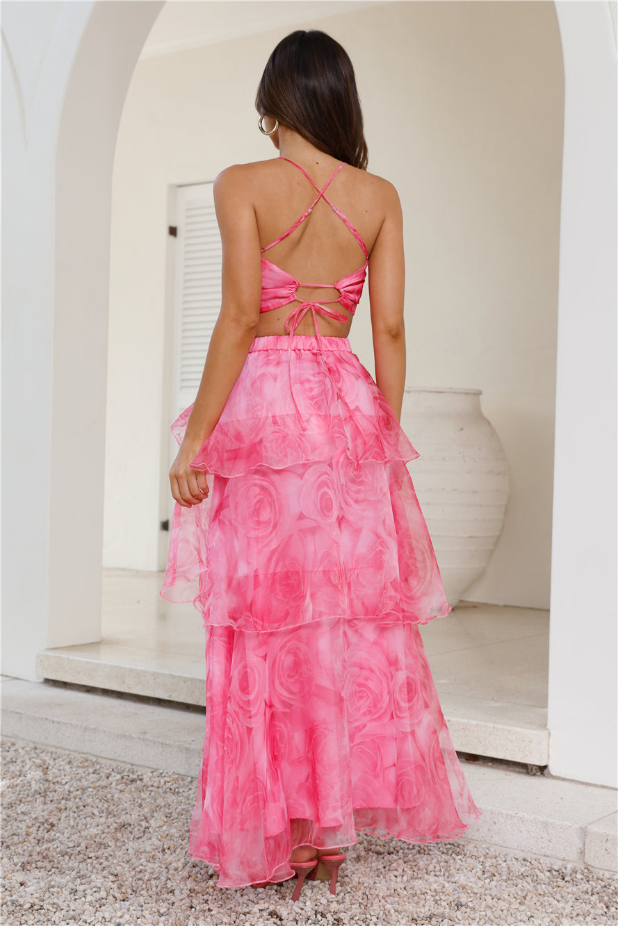 Worthy Of Roses Frill Maxi Skirt Pink