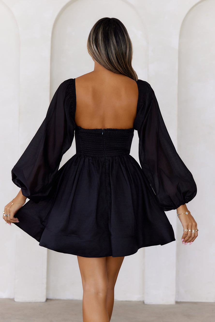 Modern Love Story Long Sleeve Mini Dress Black