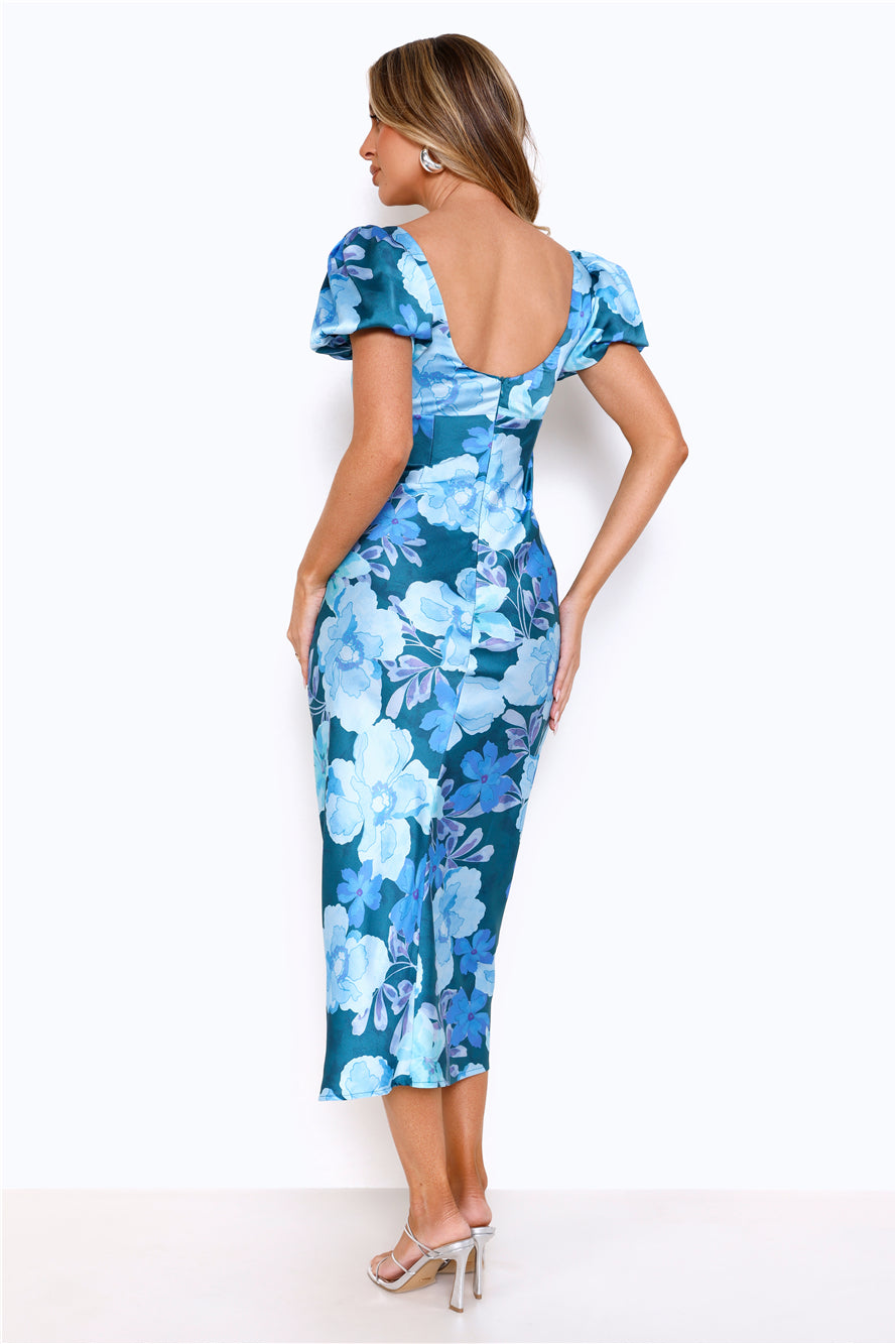 Noir Flower Midi Dress Blue