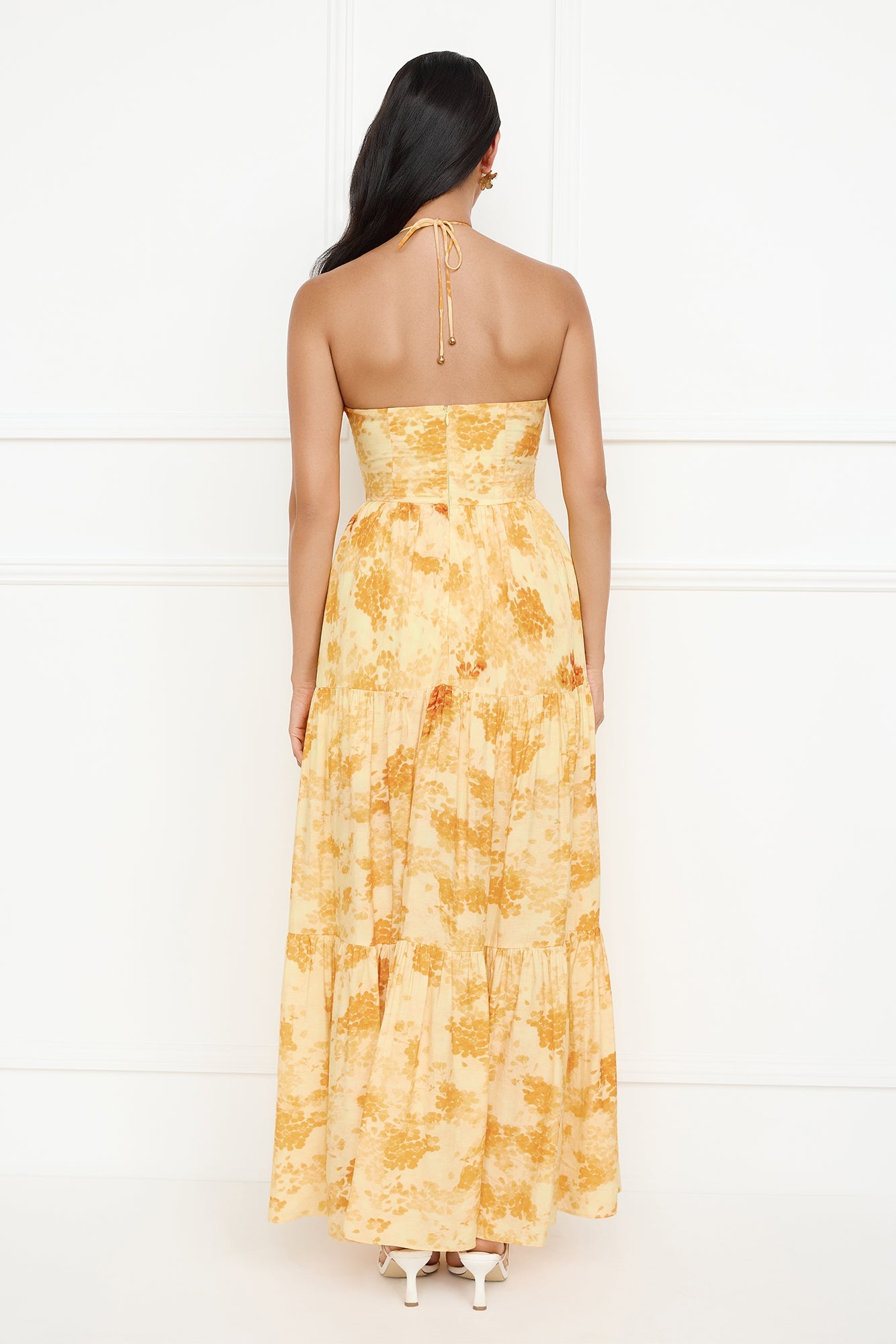 Silken Sunshine Halter Maxi Dress Yellow