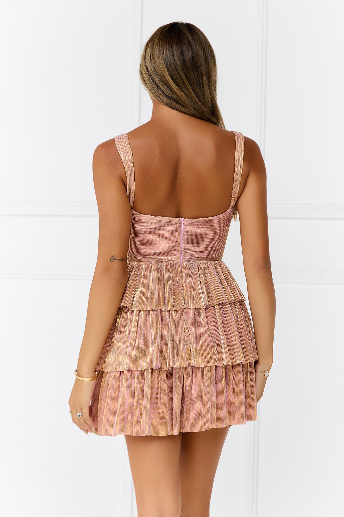 Shimmering Socialite Mini Dress Rose Gold