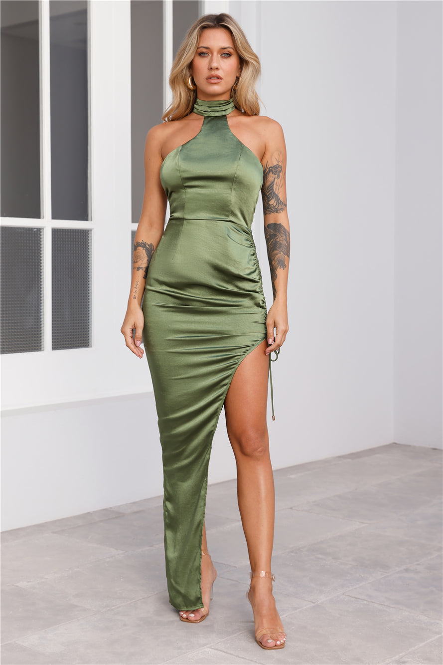 Skylark Satin Maxi Dress Olive