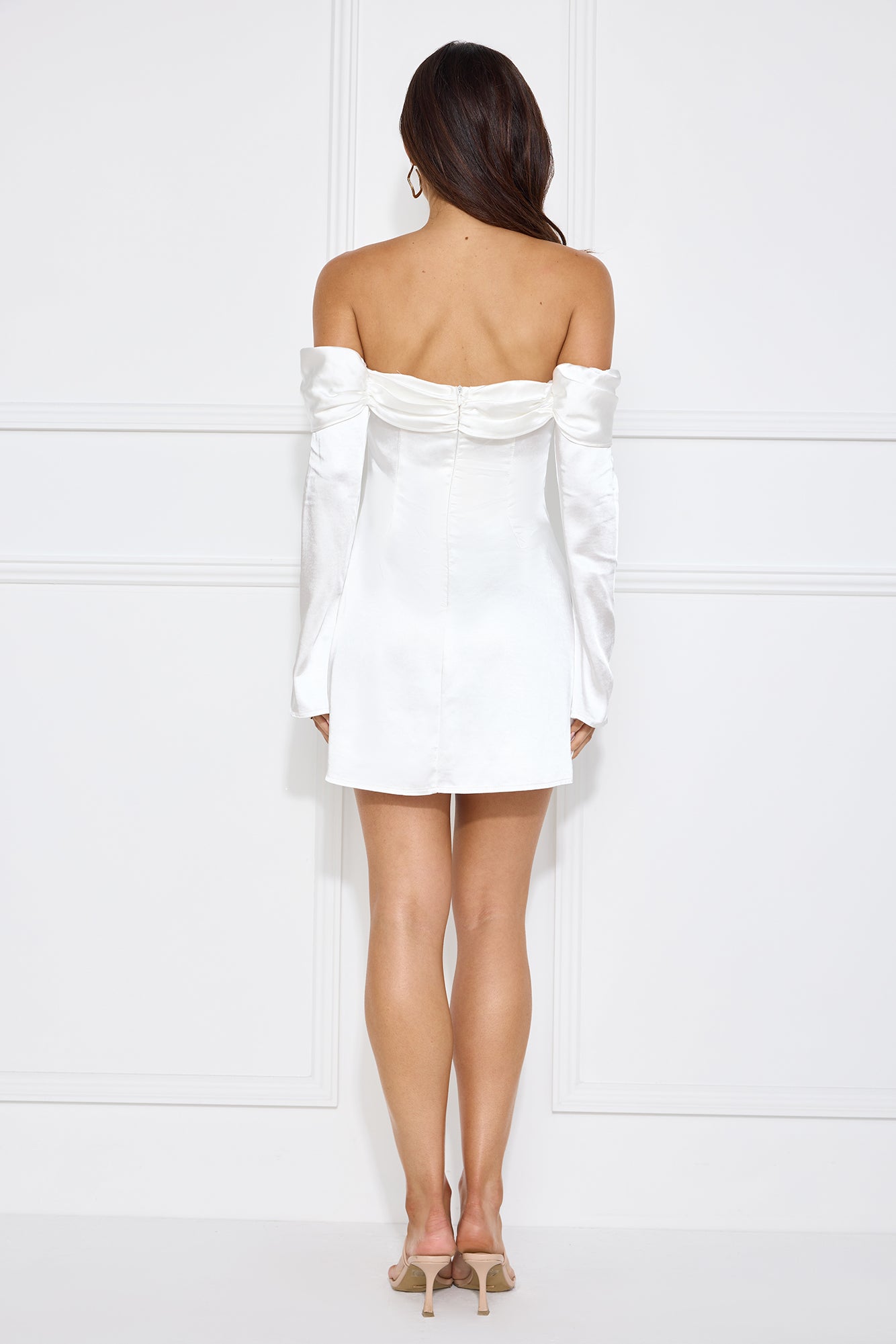 Delicacy Bow Satin Off Shoulder Mini Dress White