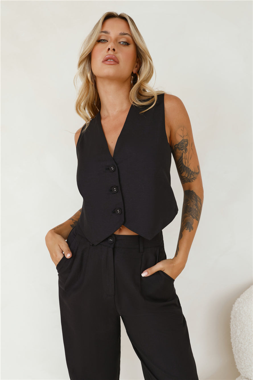 Warmest Island Linen Blend Vest Top Black