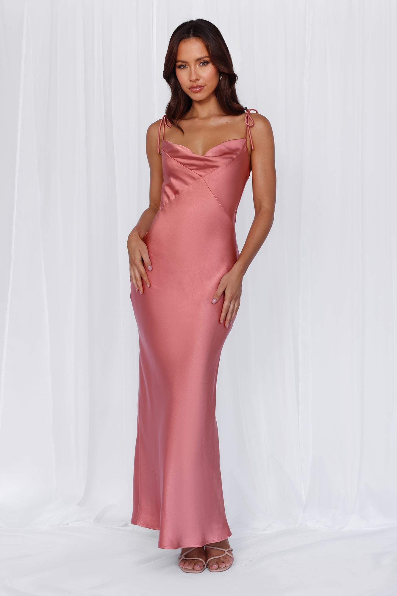 HELLO MOLLY The Penelope Cowl Satin Maxi Dress Rose