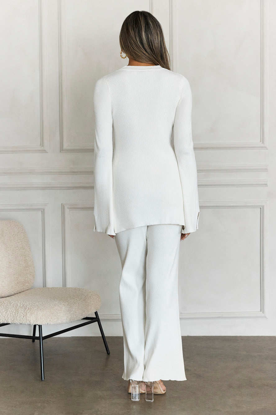 HELLO MOLLY Cozy Holidays Long Sleeve Ribbed Top Cream