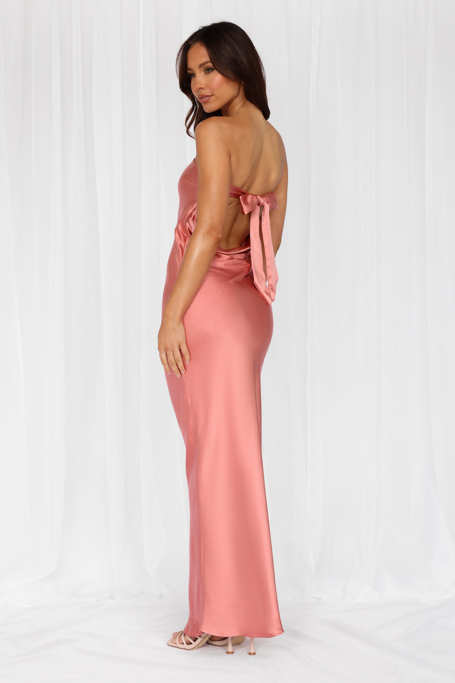 The Felicity Strapless Satin Maxi Dress Rose