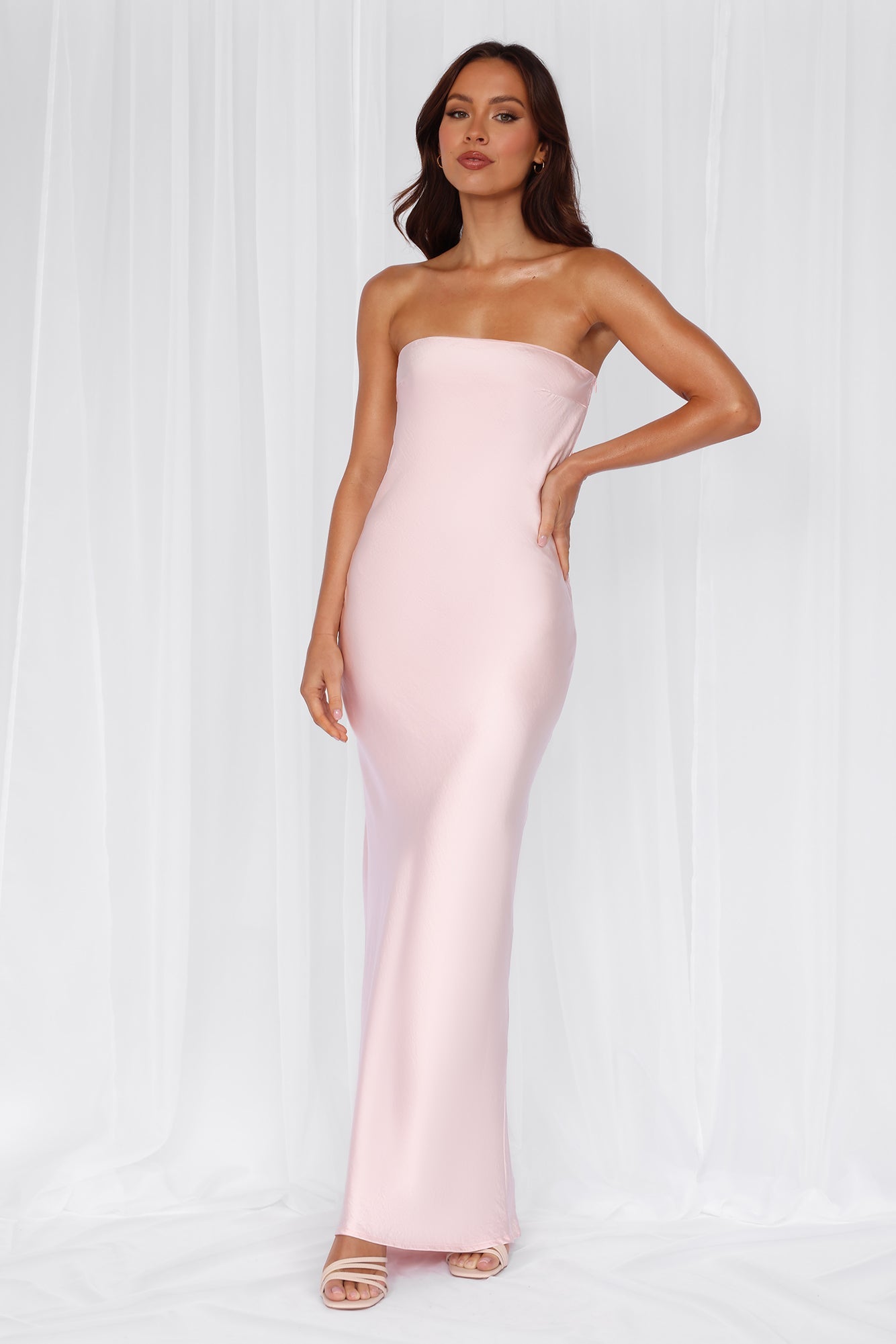 The Felicity Strapless Satin Maxi Dress Pink