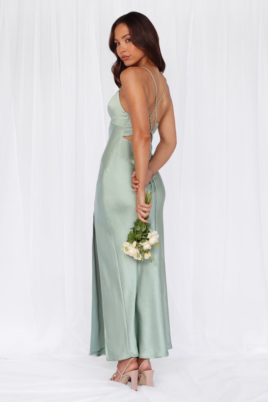 The Sophia Satin Maxi Dress Sage