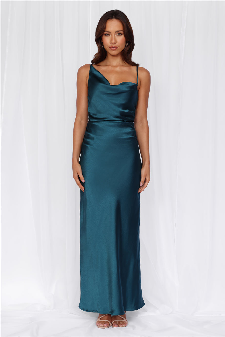 HELLO MOLLY The Madeline Cowl Satin Maxi Dress Teal