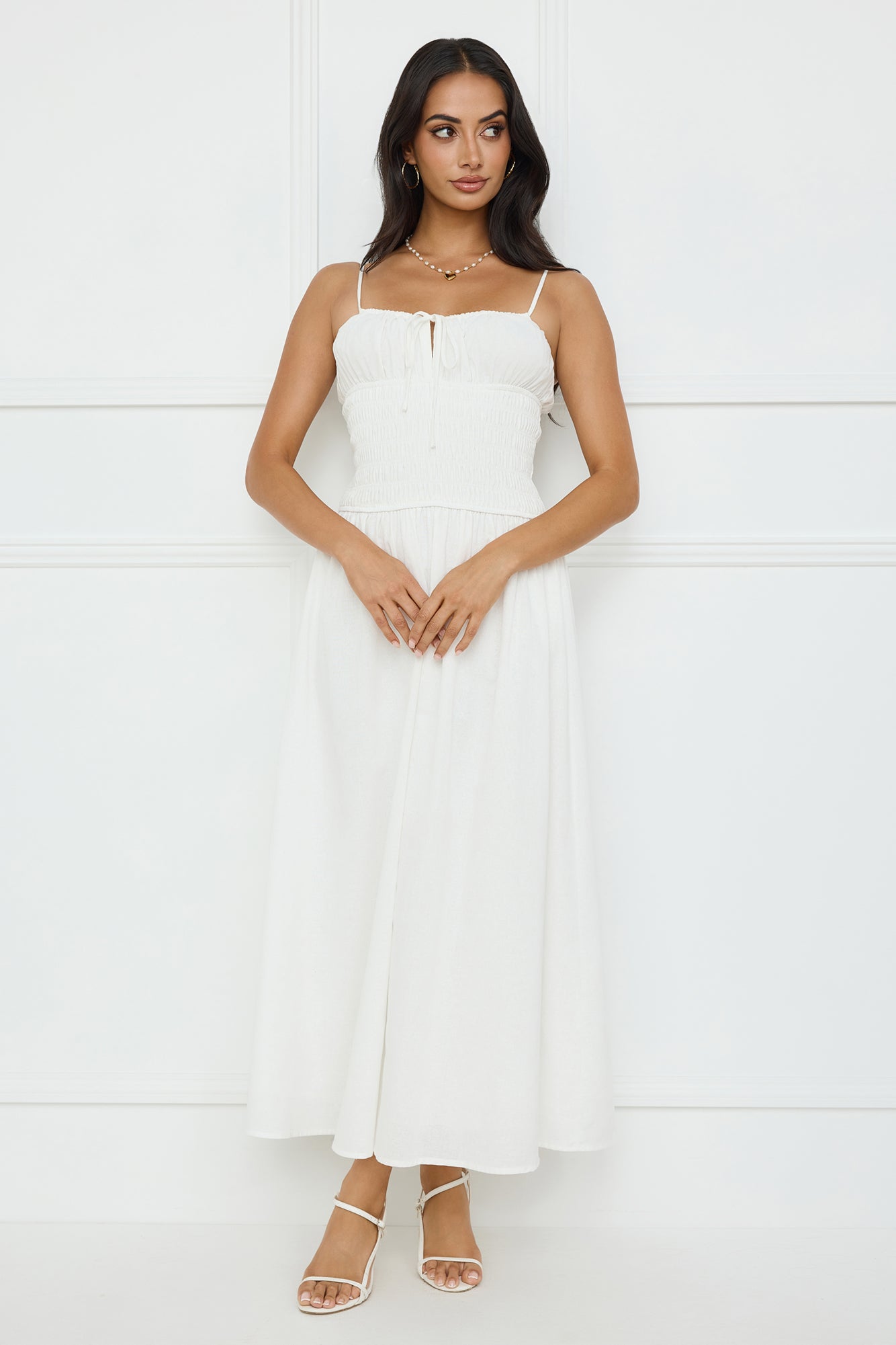 Starfall Garden Linen Blend Maxi Dress White