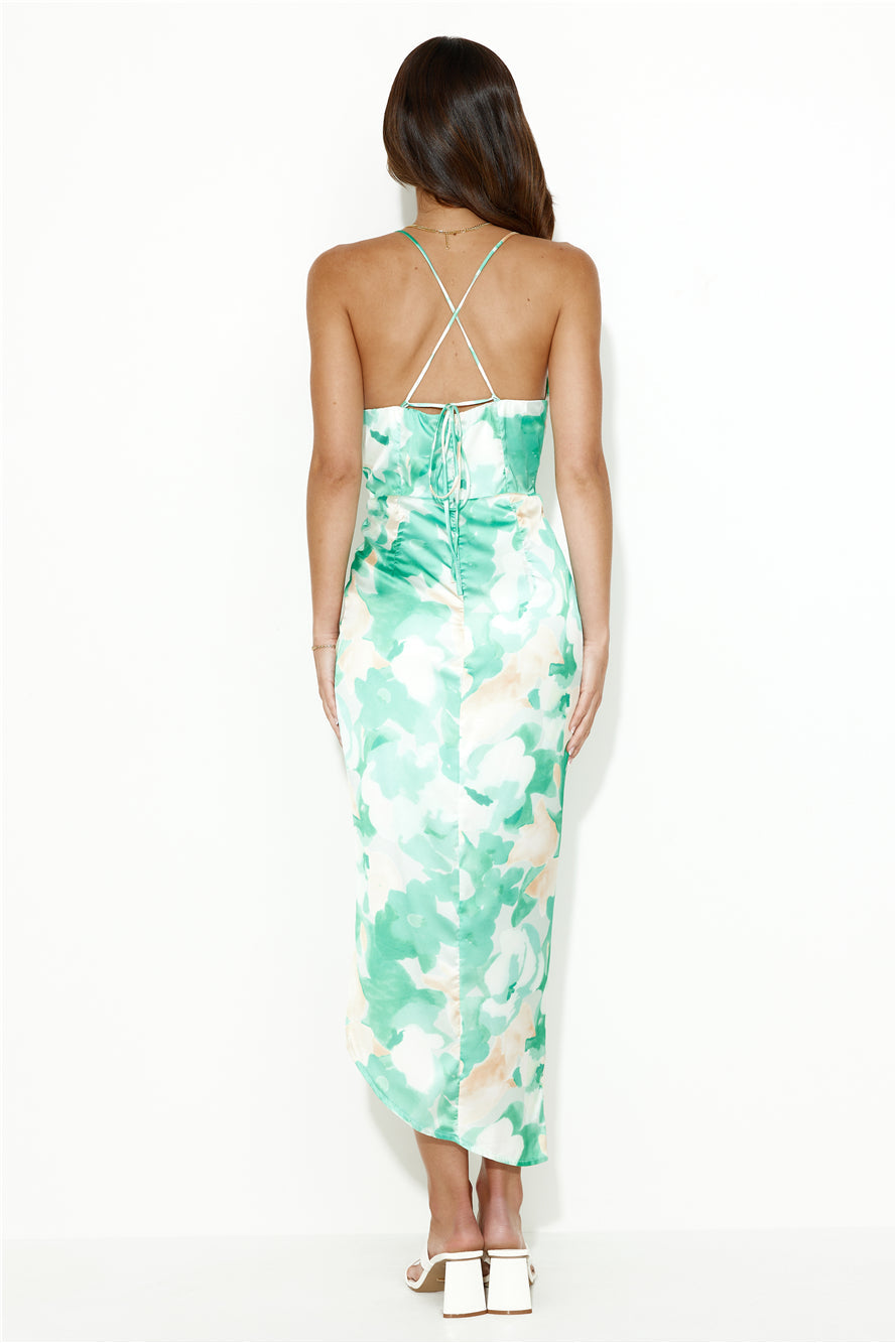 The One For You Satin Midi Dress Green