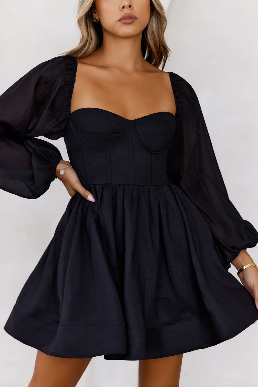 Modern Love Story Long Sleeve Mini Dress Black