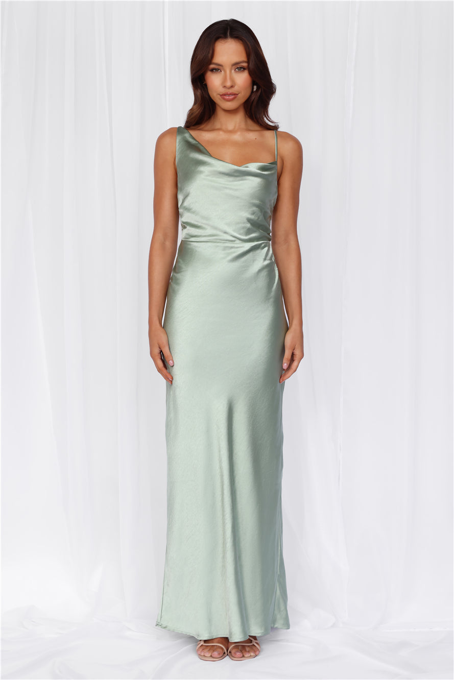 HELLO MOLLY The Madeline Cowl Satin Maxi Dress Sage