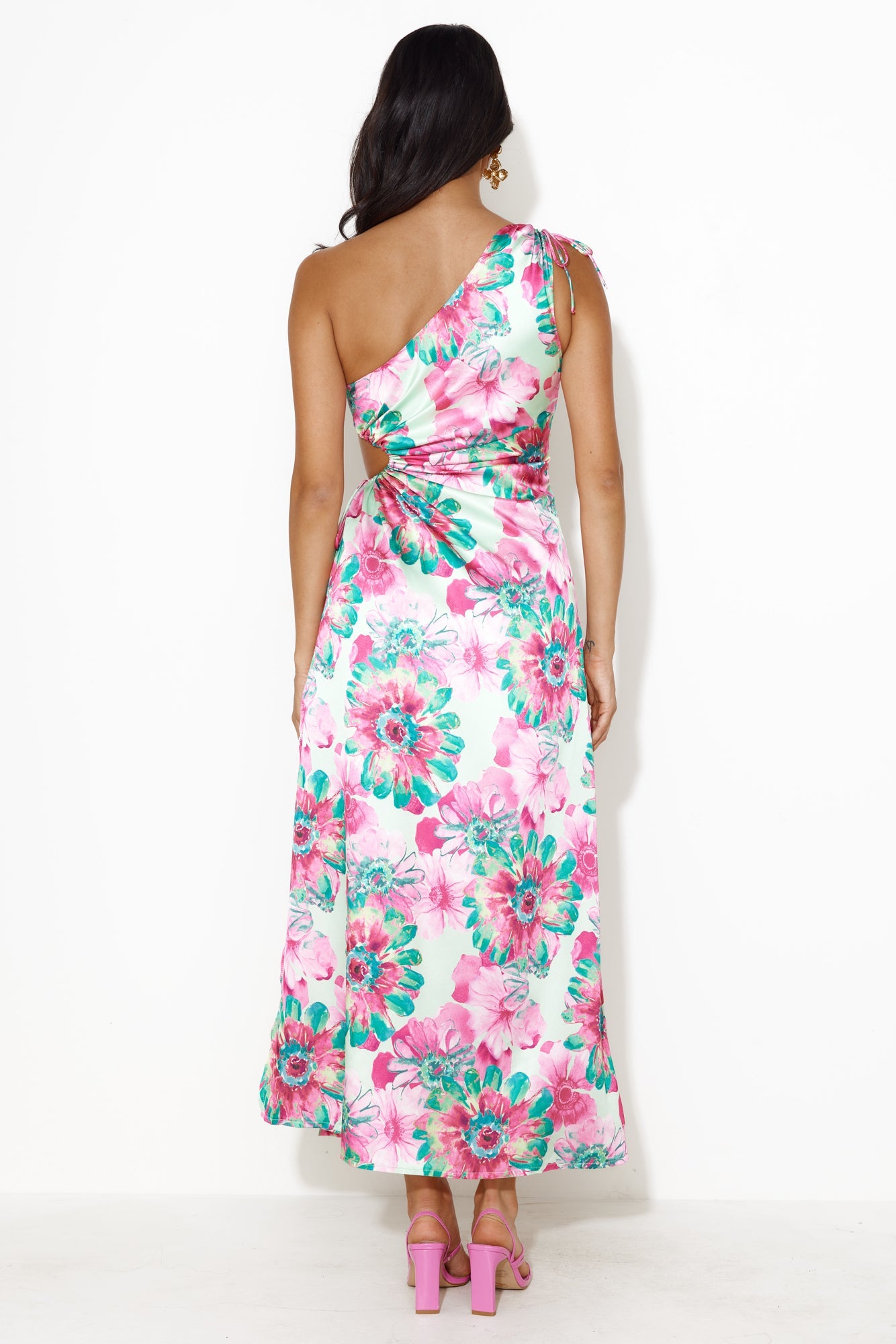Ticket To Success One Shoulder Satin Maxi Dress Green