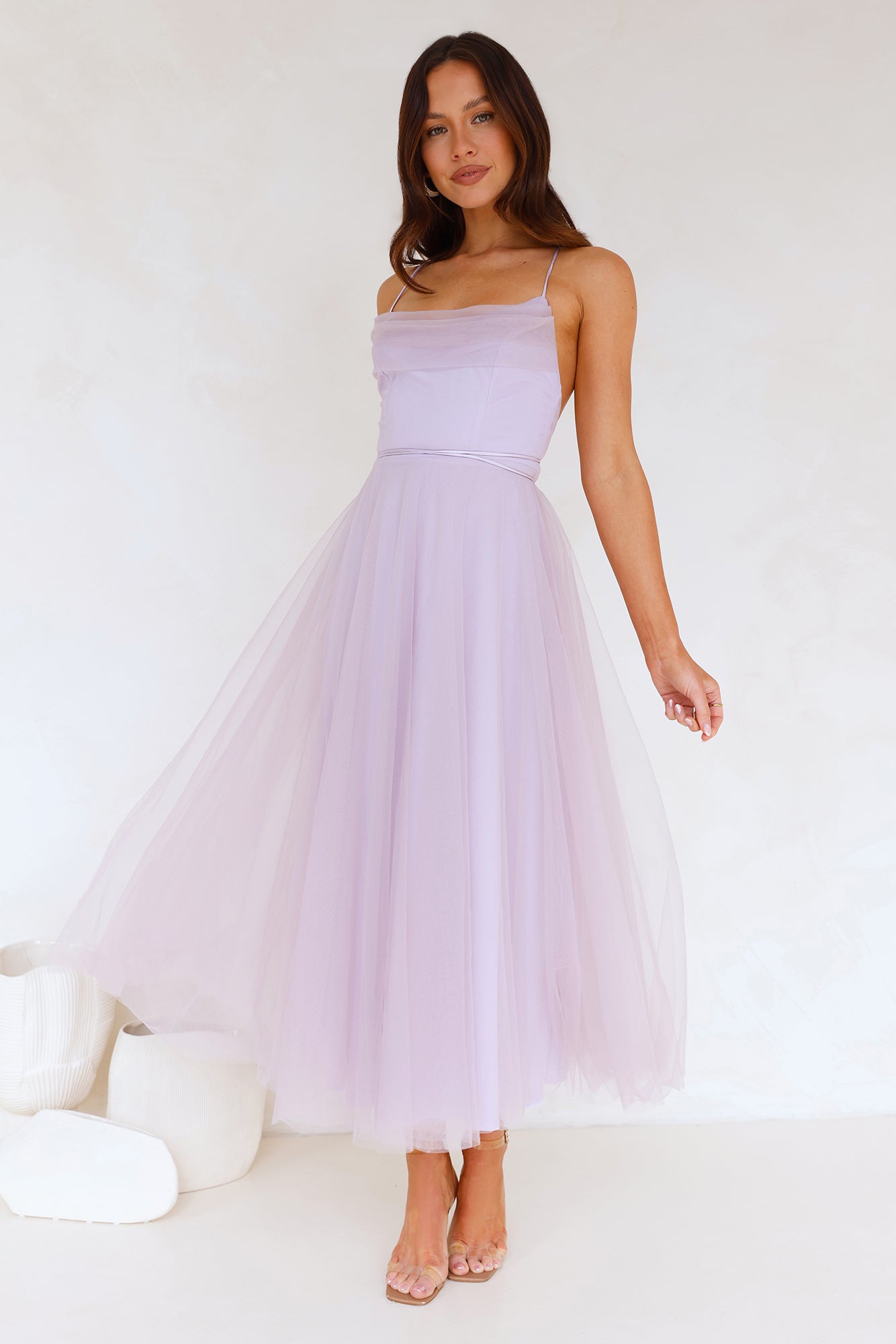 Signal My Way Tulle Midi Dress Lilac