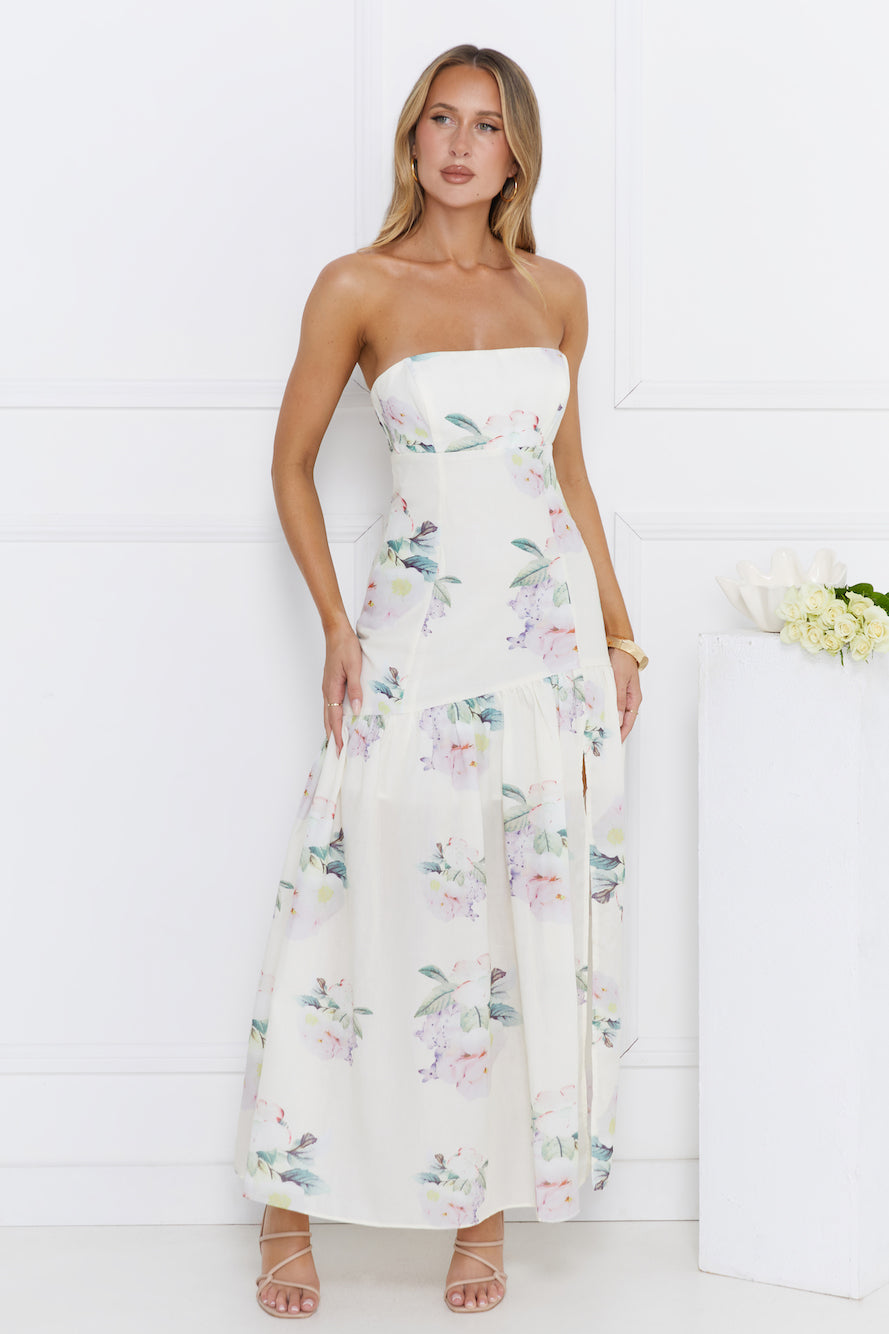 Sunset Whispers Strapless Maxi Dress Cream