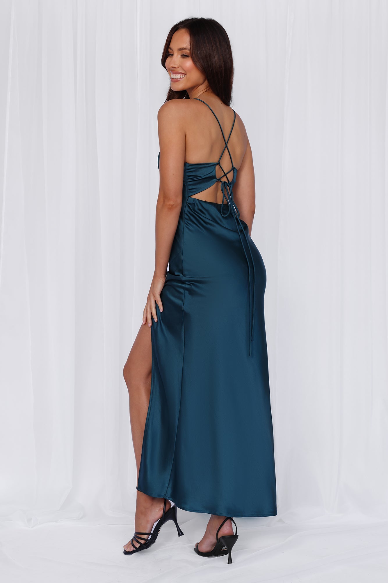 HELLO MOLLY The Sophia Satin Maxi Dress Teal
