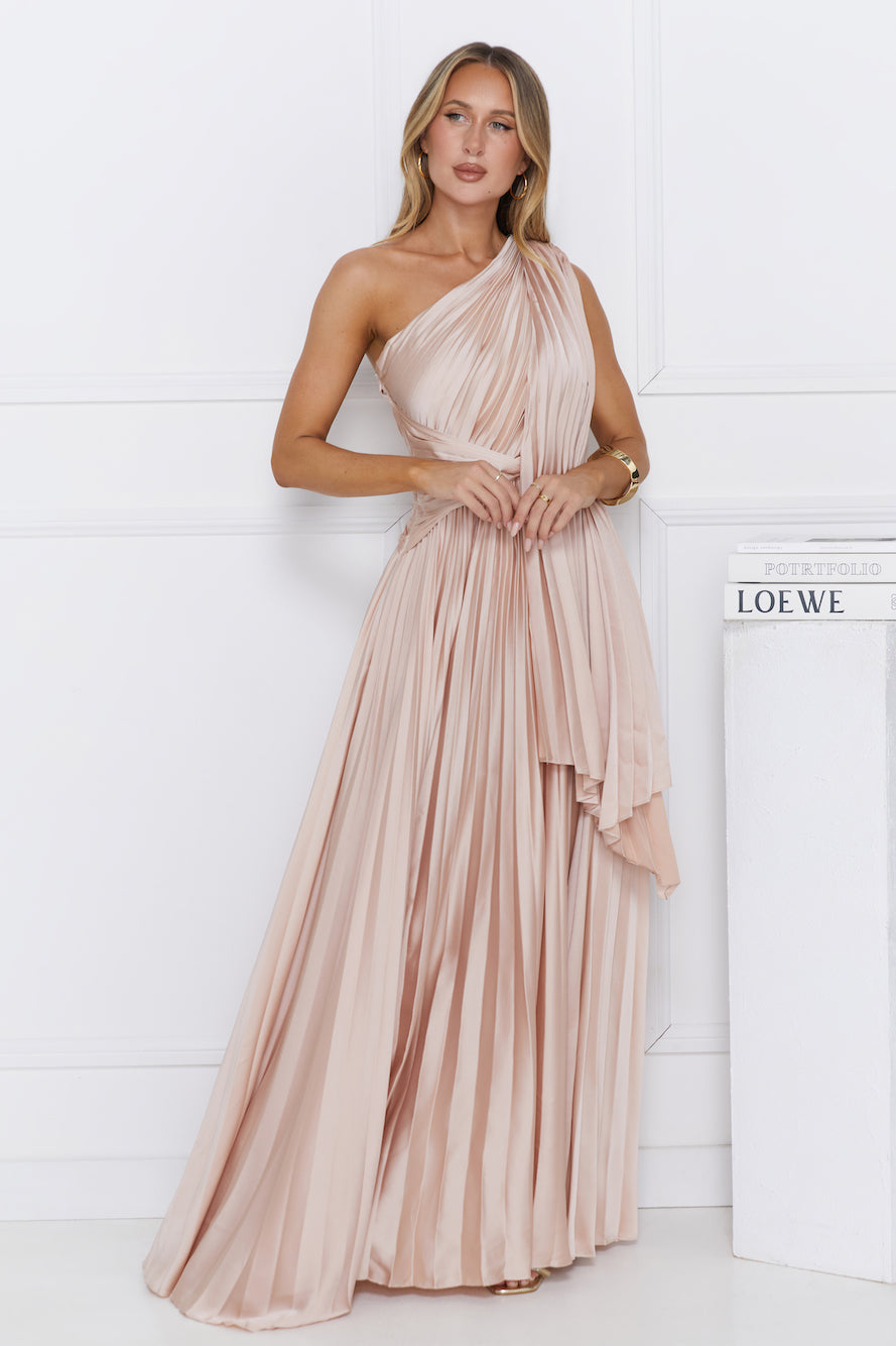 Evening Of Distinction One Shoulder Satin Maxi Dress Champagne