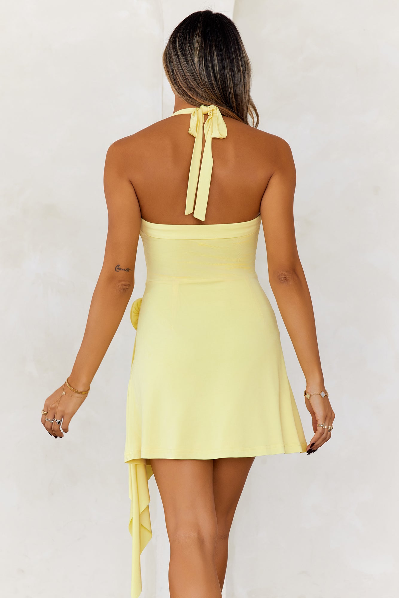 Sunshine Serenade Halter Mini Dress Butter
