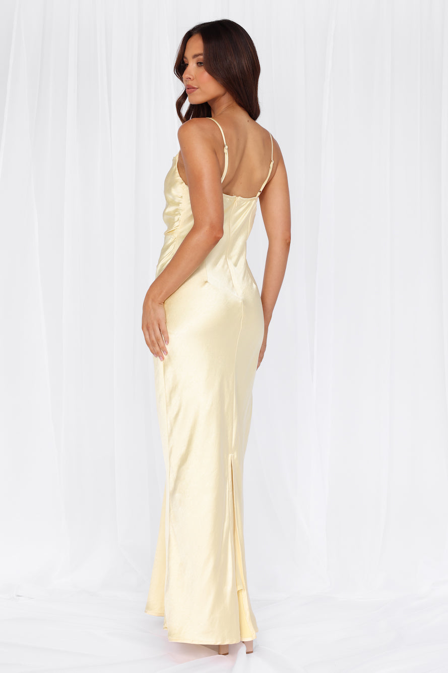HELLO MOLLY The Madeline Cowl Satin Maxi Dress Yellow