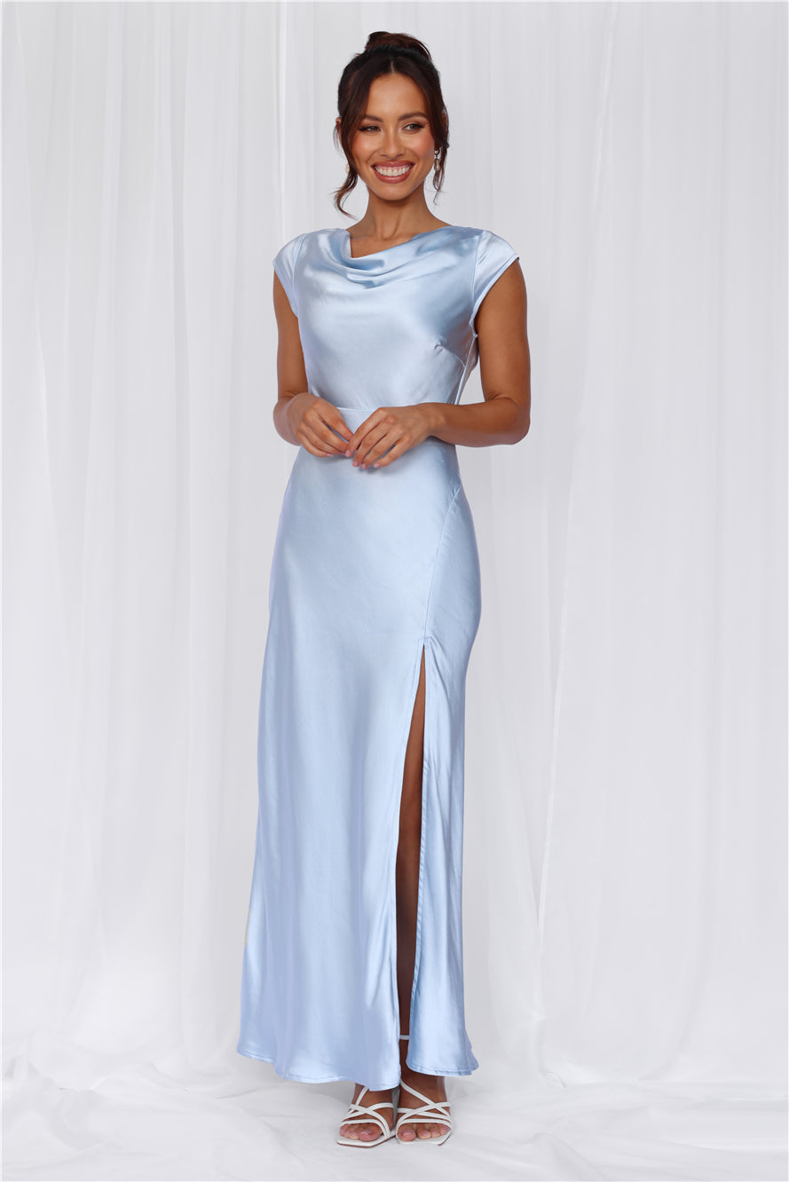 The Valentina Cap Sleeve Satin Maxi Dress Blue