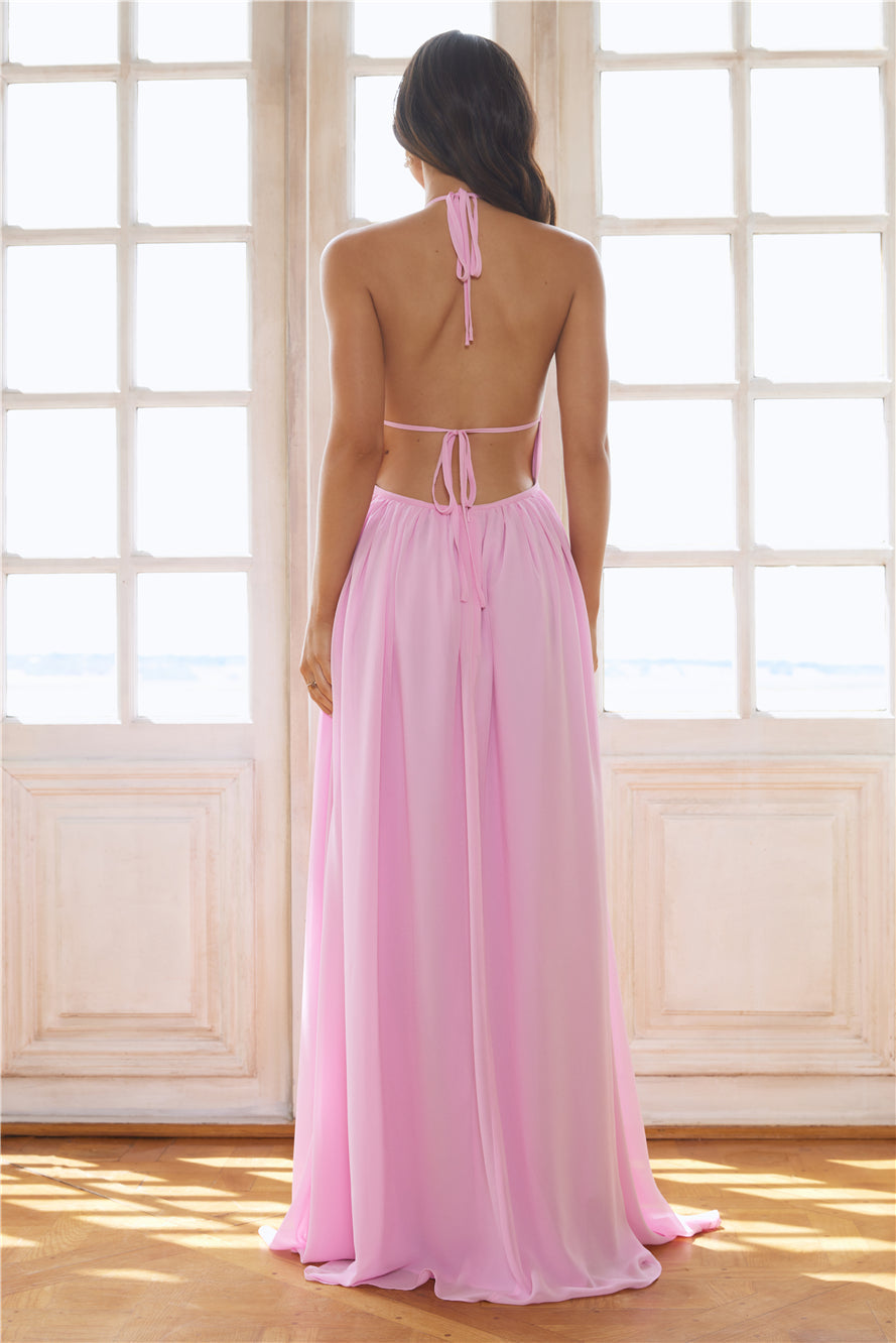 Luxuriously Stylish Halter Maxi Dress Pink