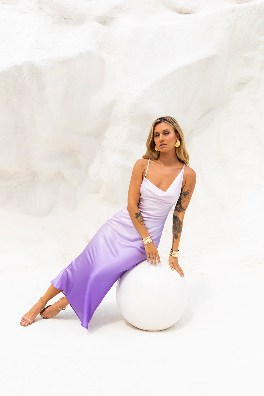 Sapphire Seascape Satin Maxi Dress Lilac