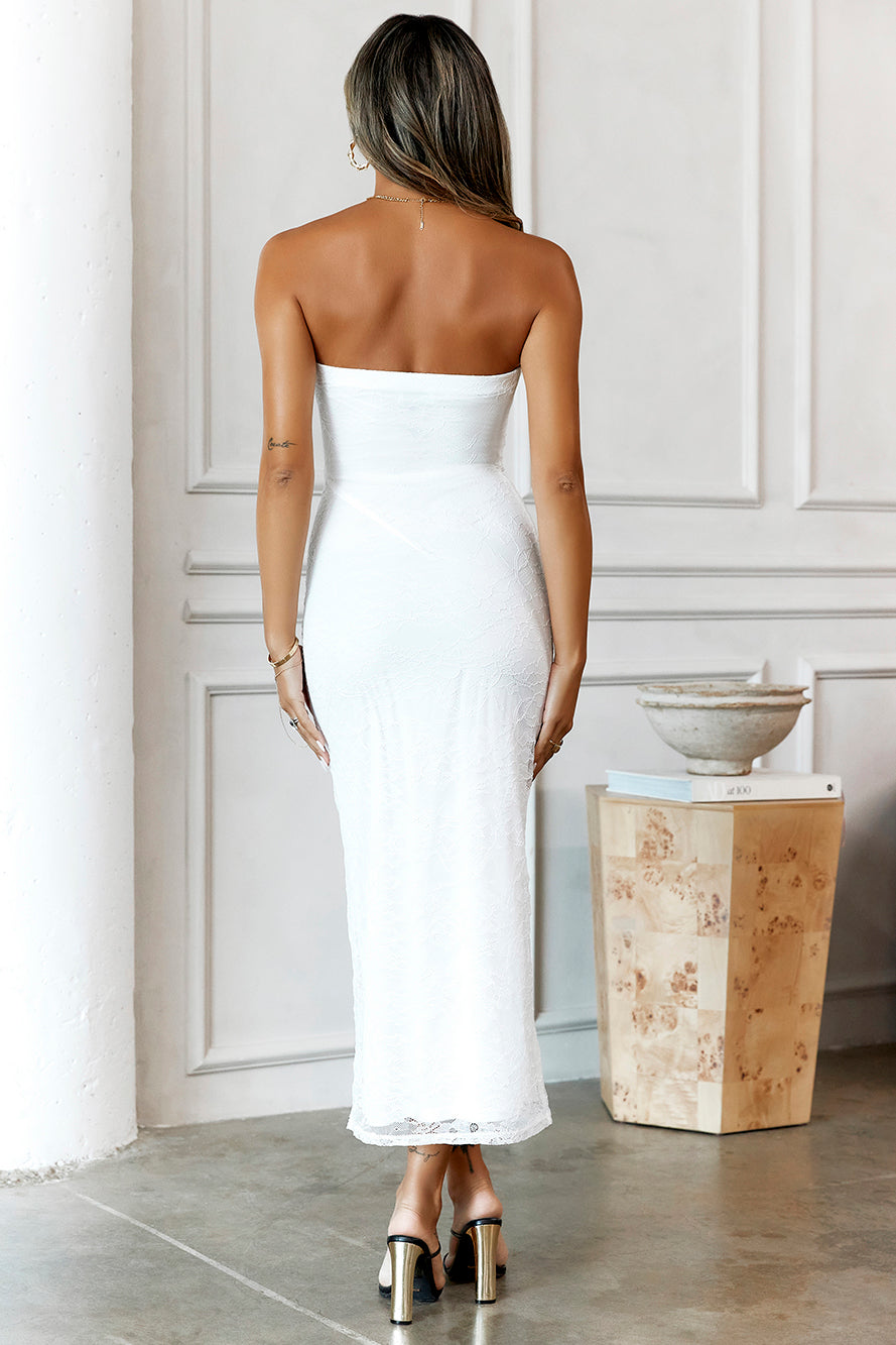 In Season Lace Strapless Maxi Dress White