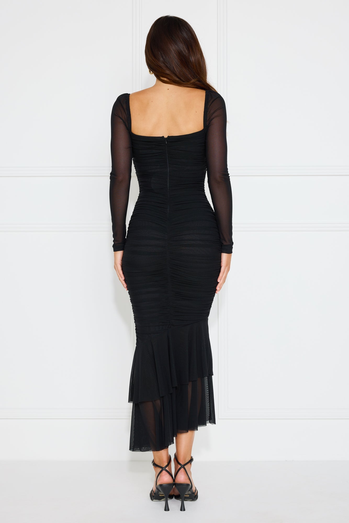 Dreamy Collection Mesh Long Sleeve Maxi Dress Black